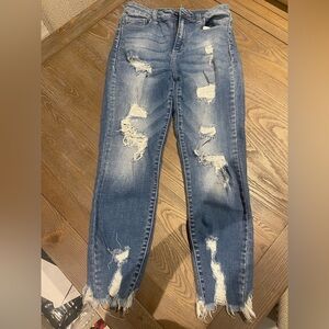 Women's Distressed Skinny Jeans - Blue